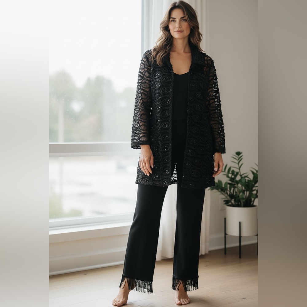 REDUCED Evening Black Dressy Pant Set-Beads & Sequins Sz XXL
